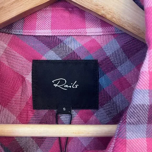 NWT Rails Womens Hunter Button Up Shirt S Magenta Stone Blue Plaid $188 Cabin - Picture 5 of 15